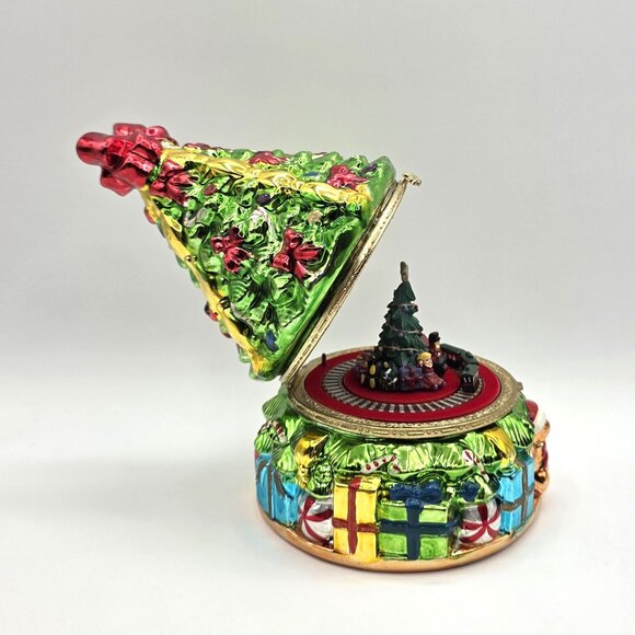 Vintage Mr. Christmas Tree Presents Hinged Music Box Rotating Train Inside Video - Picture 10 of 13